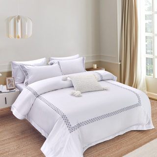 400TC Wholesale household white flat sheet king size duvet cover Egyptian cotton comfort embroidery luxury bedding set