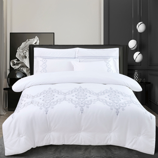 Cotton embroidery Duvet cover set bed linen bedding set sliver